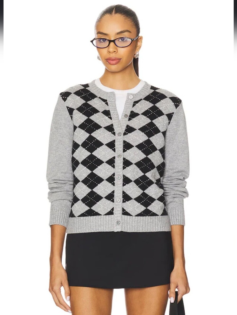 Relaxed Argyle Cardigan in Heather Grey